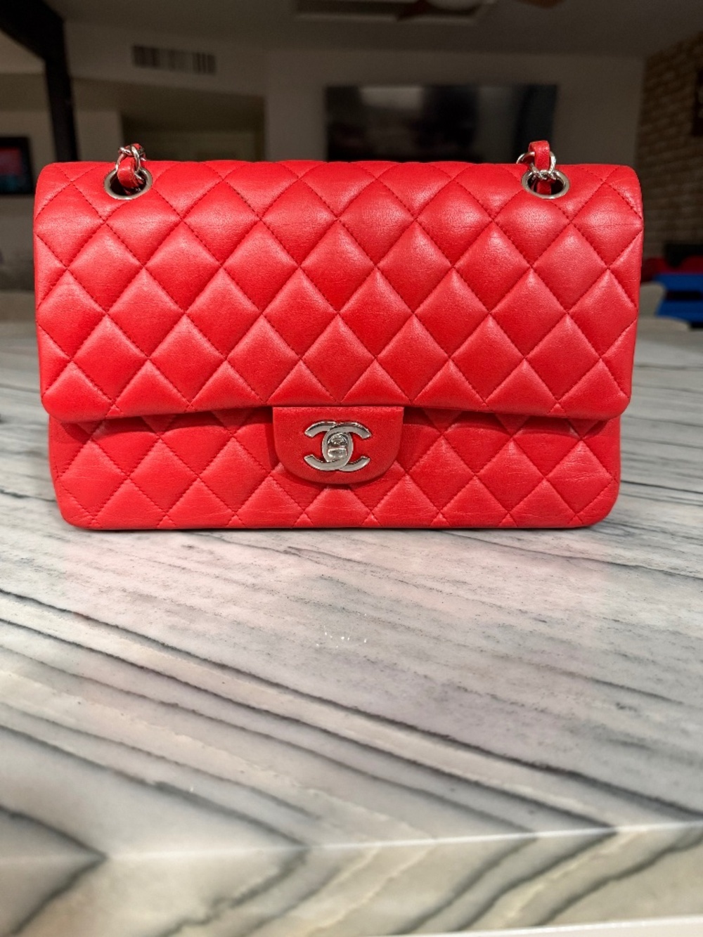 Chanel classic double flap red lambskin medium